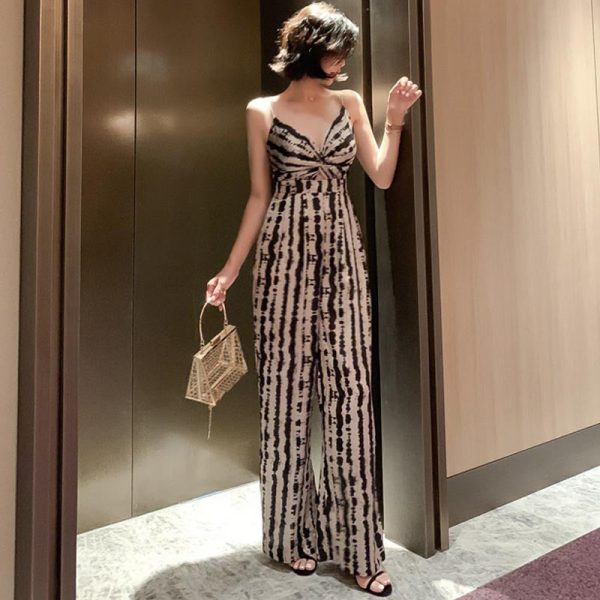 Striped v-neck sleeveless jumpsuits
